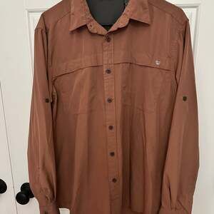 Wrangler Men's Orange Long Sleeve Button Up Fishing Shirt